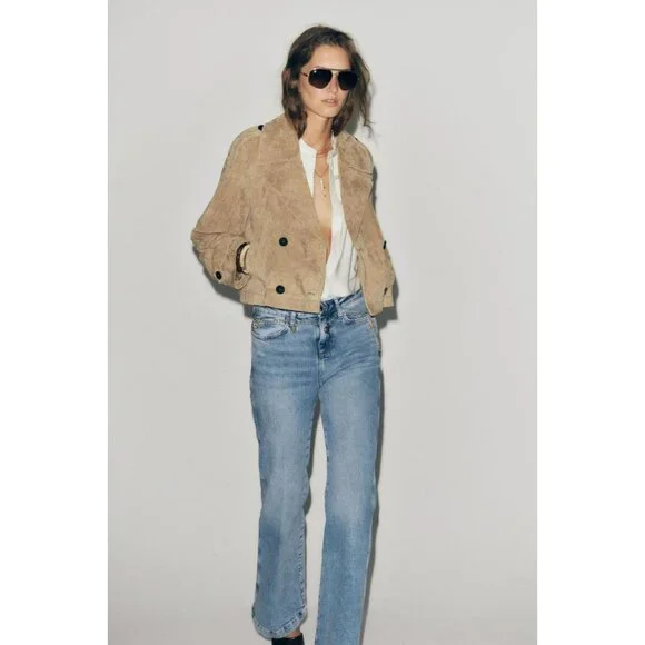 ZARA 100% LEATHER SHORT TRENCH COAT - Picture 2 of 13